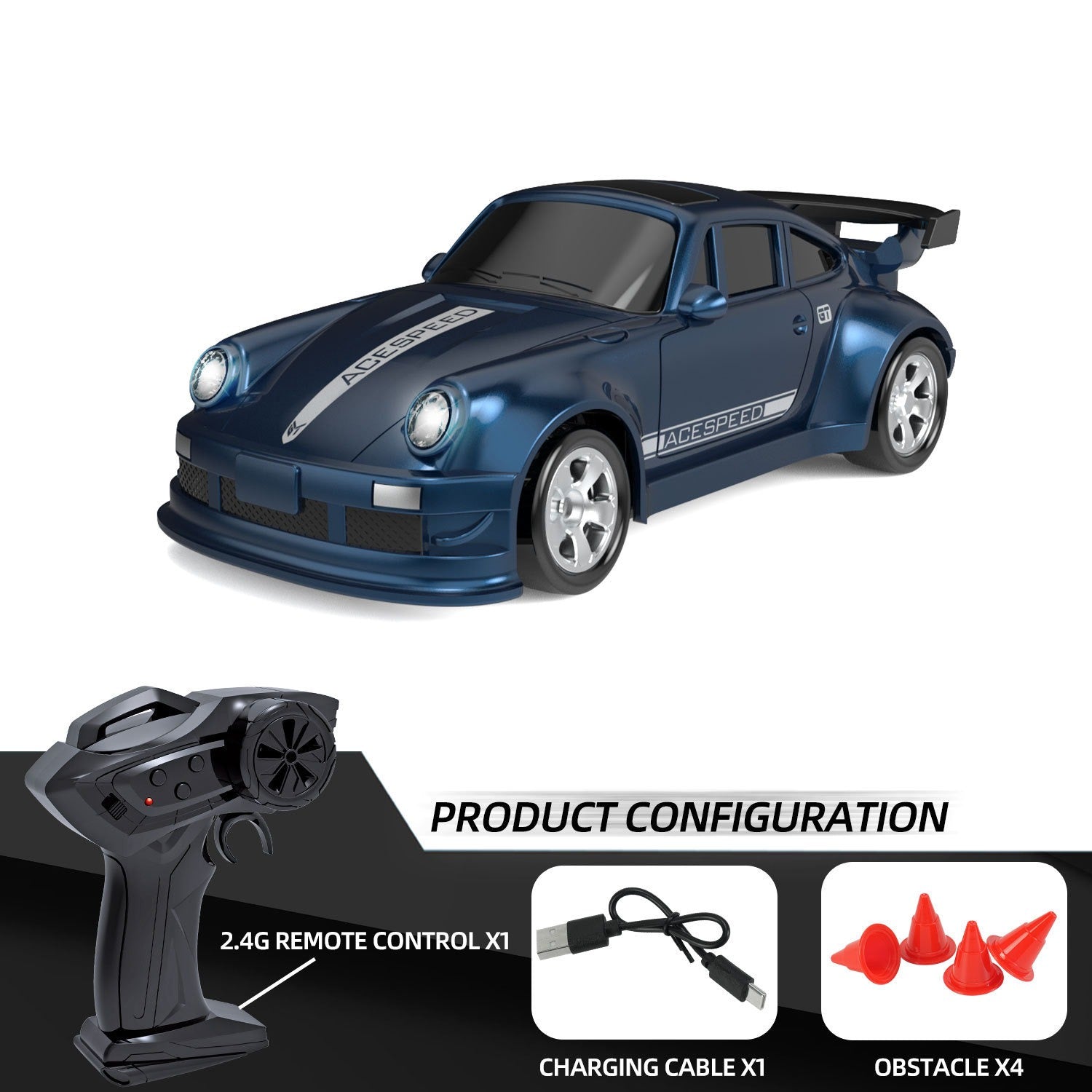 Mini Remote Control 4-Wheel Drift Car with Lights 1:64 Scale