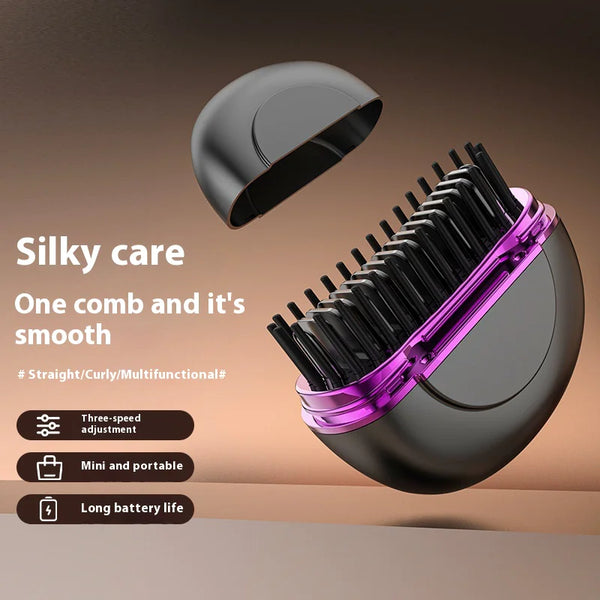 Hairbrush with black bristles and purple handle on a brown background
